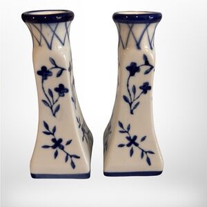 Delft Vintage pair of porcelain,candlestick holders cottagecore farmhouse